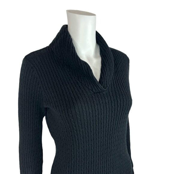 Jeanne Pierre Sweater Womens Small Black Cable Knit Shawl Collar Cotton Pullover - Picture 3 of 7